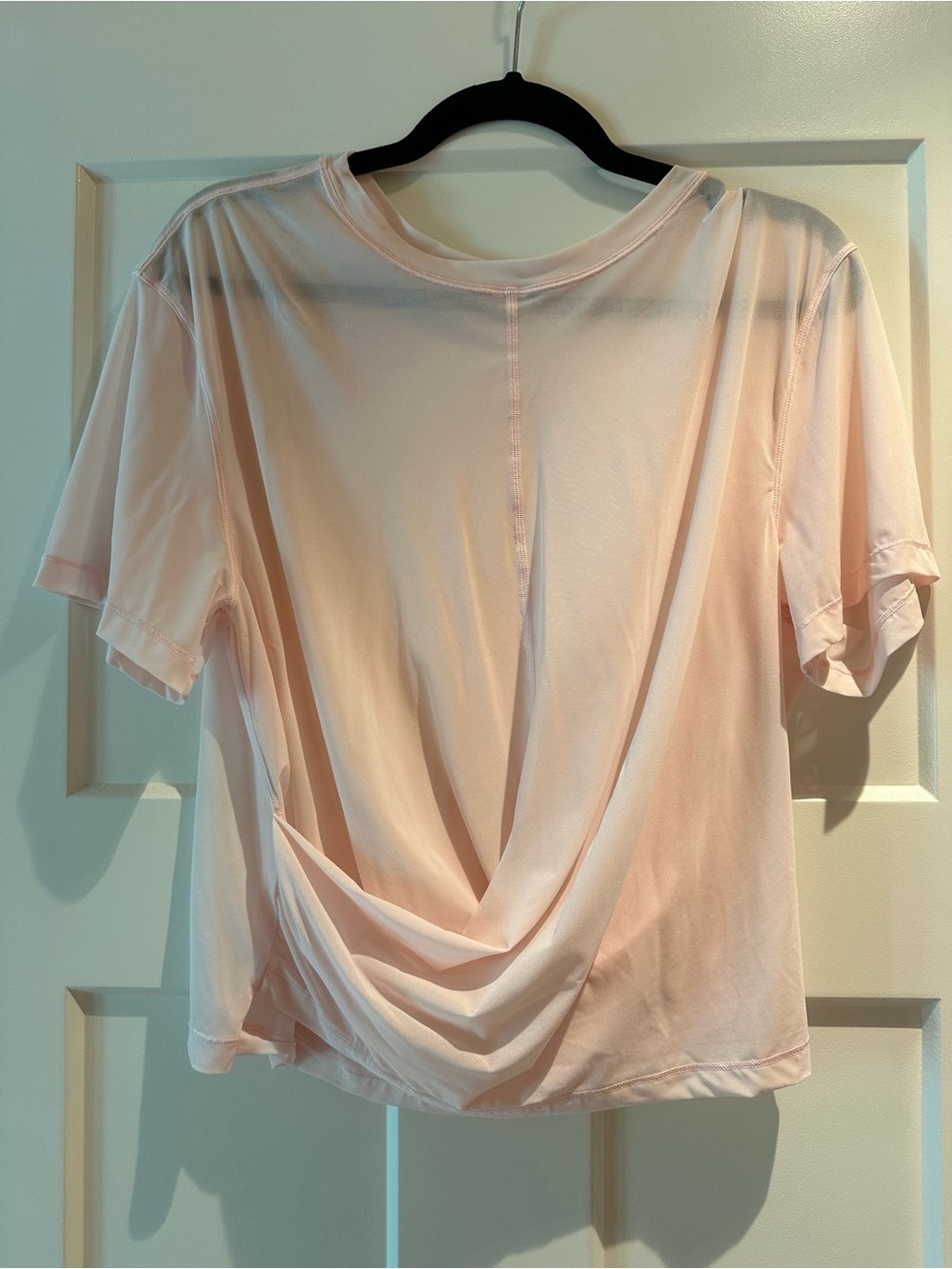 Lulu sheer crop top - Draped Back Short Sleeve Top - Light Pink